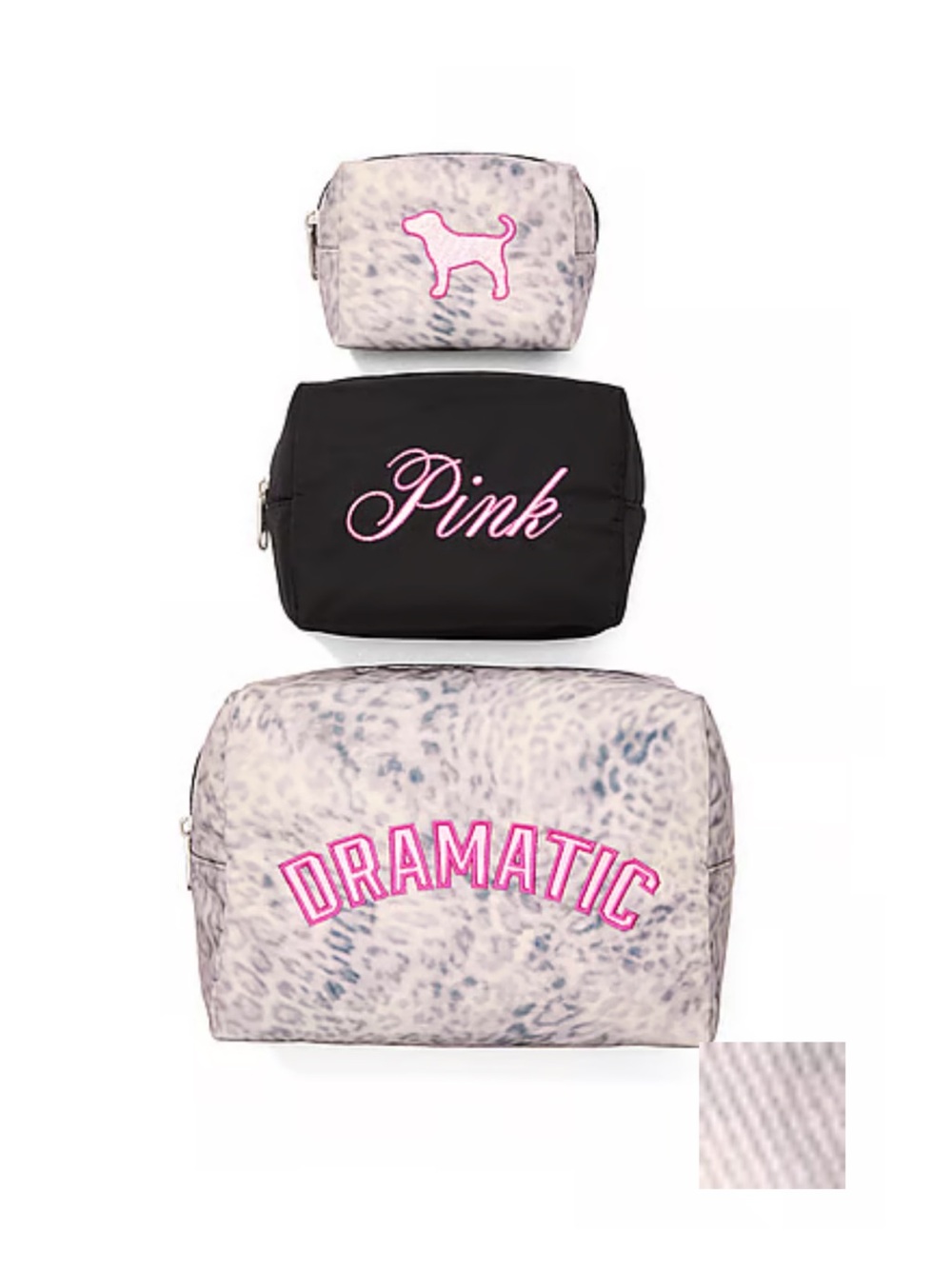 PINK Victoria's Secret Leopard Print Cosmetic Bag Set in Black and Light Pink